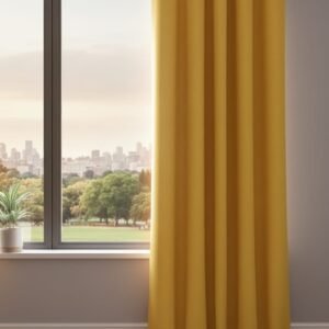 Cortina (1panel) opaca amarilla con ojales superiores, diseñadas para bloquear la luz y proporcionar aislamiento térmico.