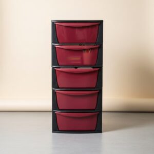 Cajonera de 5 niveles en color rojo y negro.