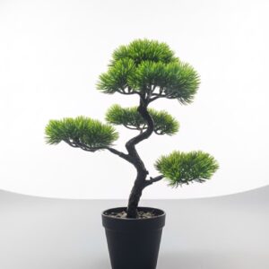 Árbol bonsái de pino artificial decorativo.