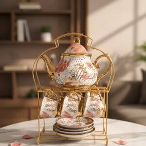 Juego de tasas con platillos y teleras estampados