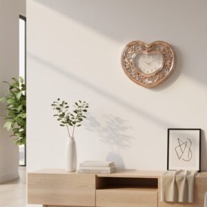 Reloj de pared dorado en forma de corazón