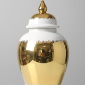 Jarrón de jengibre (tibor) decorativo de cerámica moderno en color blanco y dorado