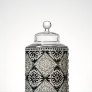 Caja decorativa de cristal de color plateado y negro