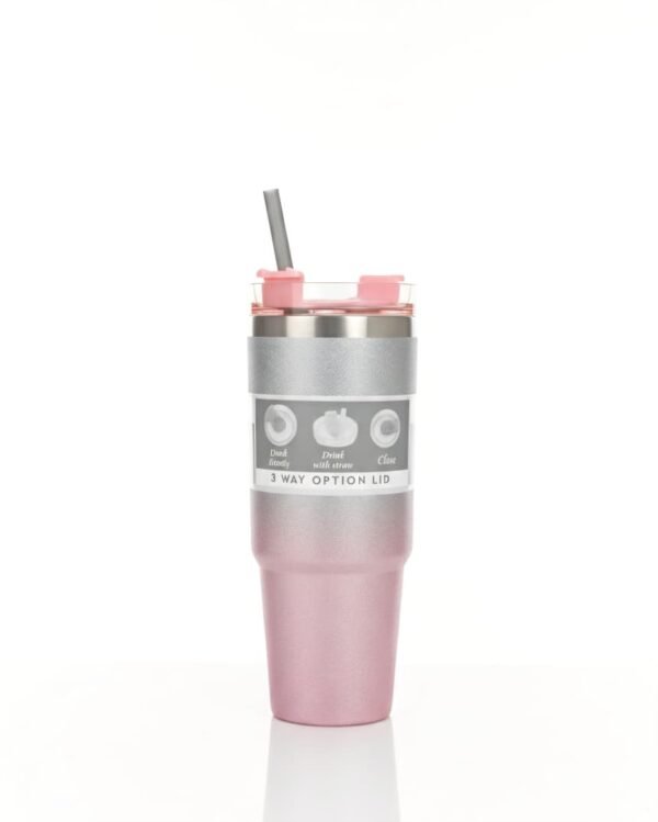 Vaso térmico de acero inoxidable con tapa de tres opciones, ideal para mantener bebidas frías o calientes