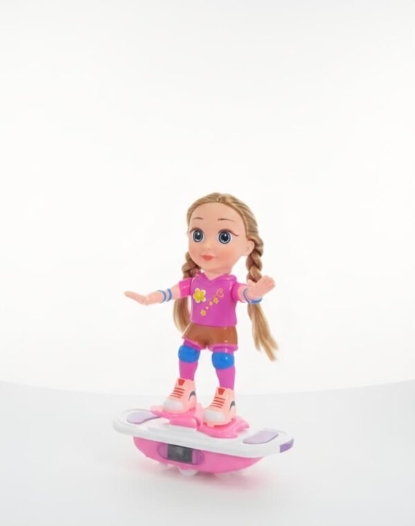 Muñeca patinadora con patineta eléctrica giratoria
