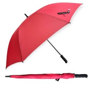 Paraguas (rojo) de modelo antiviento con sistema de apertura automática y mango de espuma.