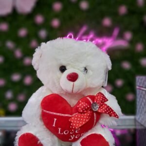 Oso de peluche blanco 12 a 14 pulgadas que sostiene un corazón rojo con la frase "I Love You