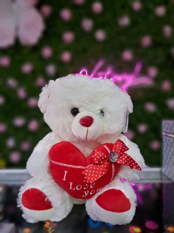 Oso de peluche blanco 12 a 14 pulgadas que sostiene un corazón rojo con la frase "I Love You