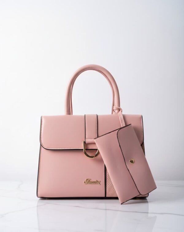 Conjunto de bolso de mano tipo satchel y billetera a juego.