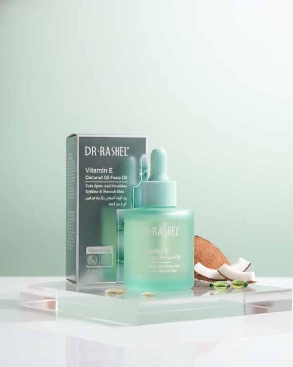 Aceite facial nutritivo con vitamina E y aceite de coco de la marca Dr. Rashel.