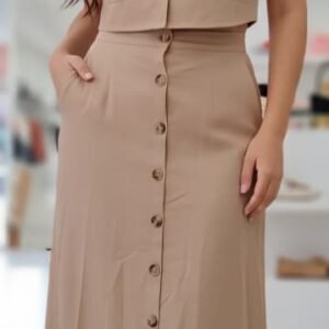 Falda maxi con abertura lateral carey beige