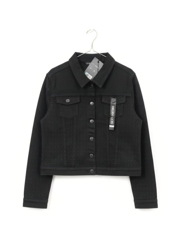 Chaqueta vaquera negra, decorada con pedrería o diamantes de imitación
