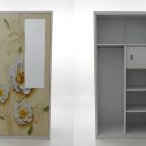 Armario metálico de 2 puertas cuenta con un diseño funcional que incluye un espejo y decoración floral en su exterior