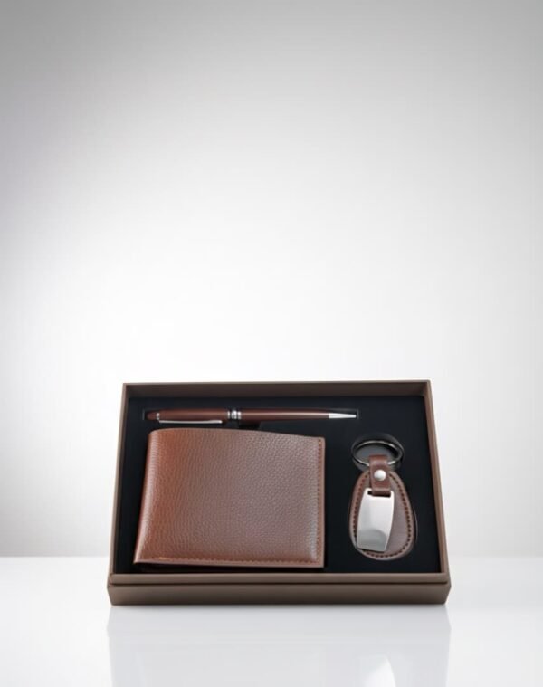 Conjunto de regalo para hombre incluye una billetera de cuero sintético, un bolígrafo elegante y un llavero a juego