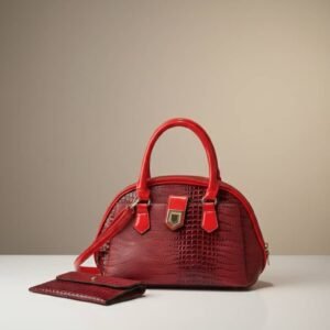 Bolso Patou bowling con una textura de piel de cocodrilo en relieve y un diseño elegante en forma de media luna.