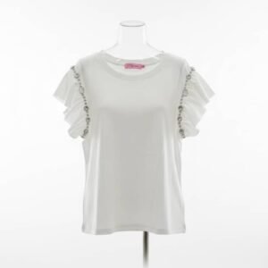 Blusa de algodón con mangas tipo olán decoradas con detalles brillantes