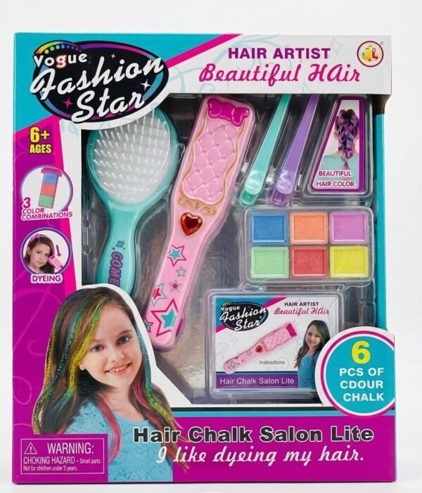 Vogue Fashion Star Hair Chalk Salon Lite, un kit de belleza de juguete diseñado para teñir el cabello temporalmente.