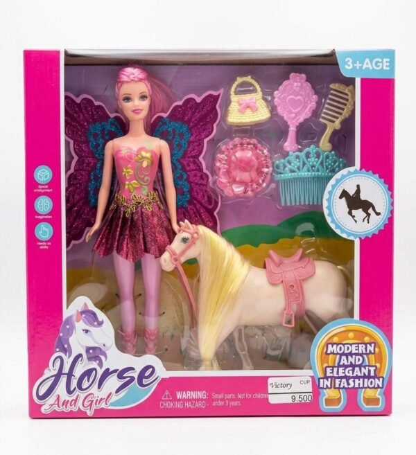 Set de juego de muñeca y caballo de fantasía