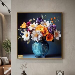 Lienzo con diseño de flores, diamantes de colores