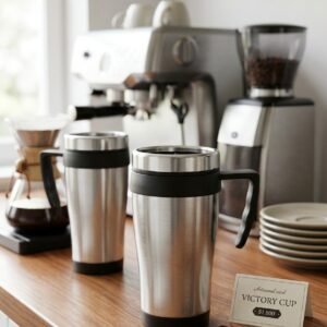 Termo Allan de doble pared, diseñado para mantener las bebidas calientes durante aproximadamente 6 horas y frías por 8 horas, con una capacidad de 525 ml y tapa de plástico con ranura.