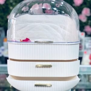 Organizador de cosméticos de escritorio diseñado para mantener ordenados el maquillaje y productos de cuidado de la pie