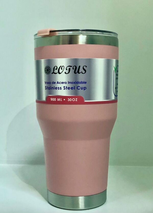 Vaso térmico Lotus de acero inoxidable diseñado para mantener la temperatura de bebidas frías o calientes.