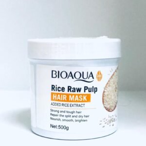 Mascarilla capilar BIOAQUA Rice Raw Pulp, diseñada para nutrir e hidratar profundamente el cabello seco y dañado utilizando extracto de arroz.