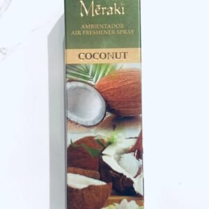 Ambientador de aire en spray de la marca Mēraki con aroma a coco.