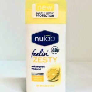Desodorante antitranspirante en barra Nulab Feelin' Zesty de 64g, que ofrece protección contra el sudor y el mal olor por hasta 48 horas.