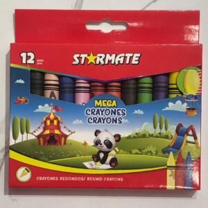 Caja de 12 crayones jumbo de la marca Starmate, diseñados especialmente para niños pequeños.