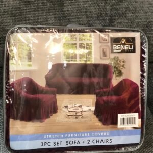 Juego de fundas elásticas para muebles de la marca Beneli, incluye fundas para un sofá y dos sillas. (rojo vino)