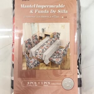 Juego de mantel impermeable y fundas para sillas