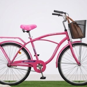 Bicicleta rosada de paseo 26" con cesta