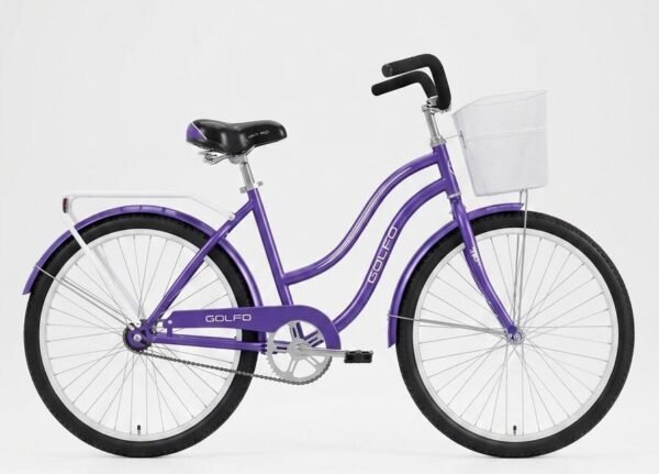 Bicicleta morada 26" de paseo con cesta