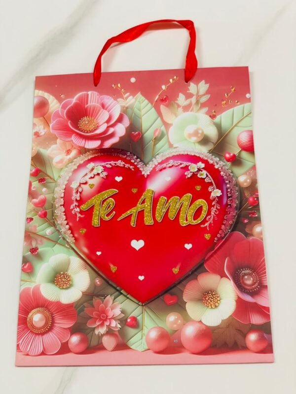 Bolso para regalo con corazon y flores