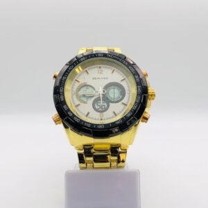 Reloj de pulsera dorado marca Golden Hour con esfera blanca y detalles en negro