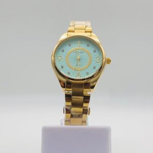 Reloj modelo Just Cavalli con correa y caja chapadas en oro y esfera de color turquesa