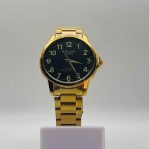 Reloj Salco de acero inoxidable con chapa dorada y esfera negra
