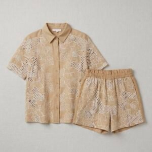 Conjunto de pijama estampado beige