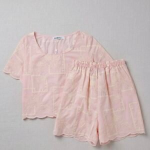 Conjunto de pijama para niña rosa con bordado