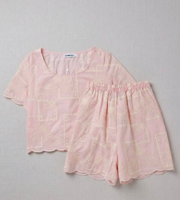 Conjunto de pijama para niña rosa con bordado
