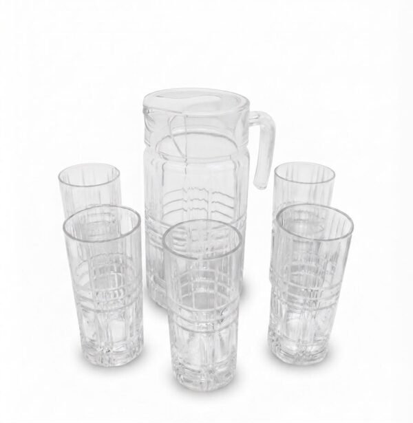Juego de jarra y vasos de cristal