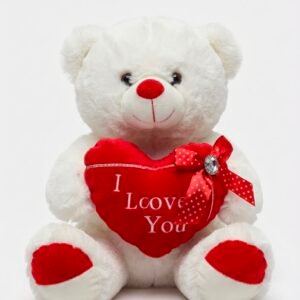 Oso de peluche blanco con corazón rojo