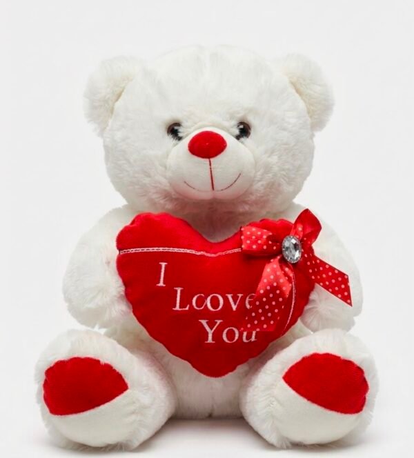 Oso de peluche blanco con corazón rojo