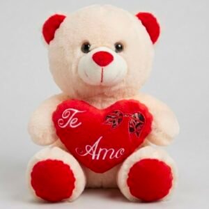 Oso de peluche blanco con corazón rojo