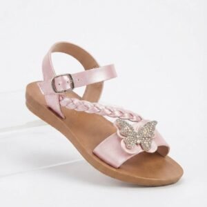 Sandalia infantil rosa con mariposa de pedrería
