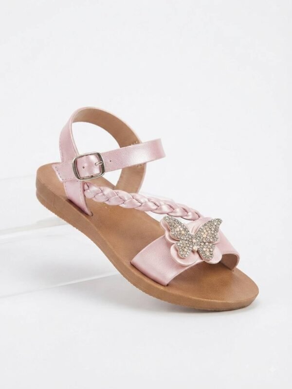 Sandalia infantil rosa con mariposa de pedrería