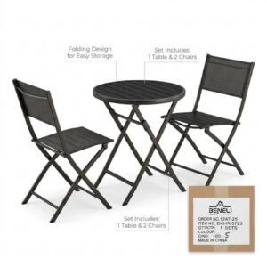 Conjunto de comedor plegable con mesa redonda y 2 sillas
