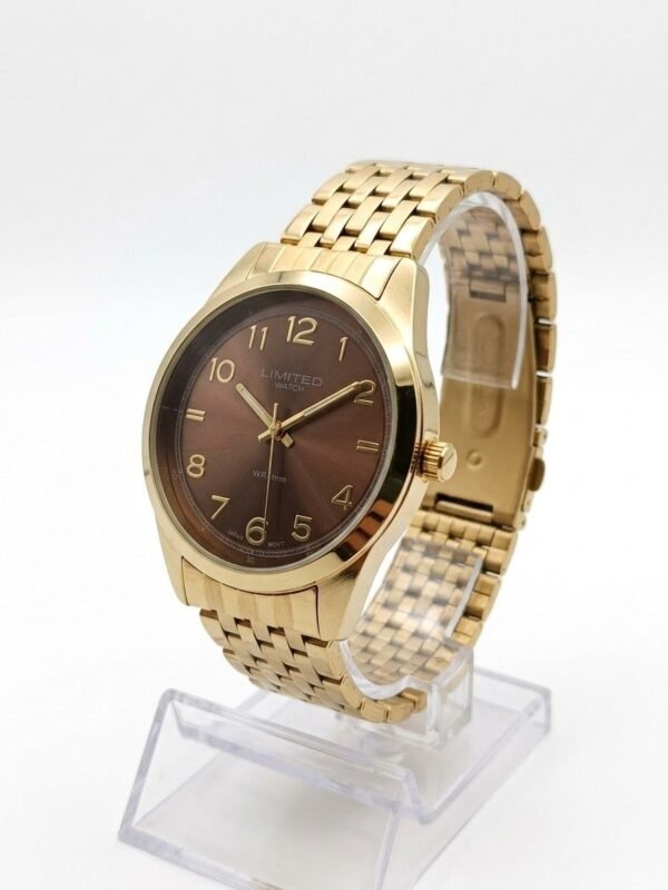 Reloj de pulsera LIMITED dorado con esfera marrón
