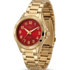 Reloj Limit Limited con esfera roja y correa dorada